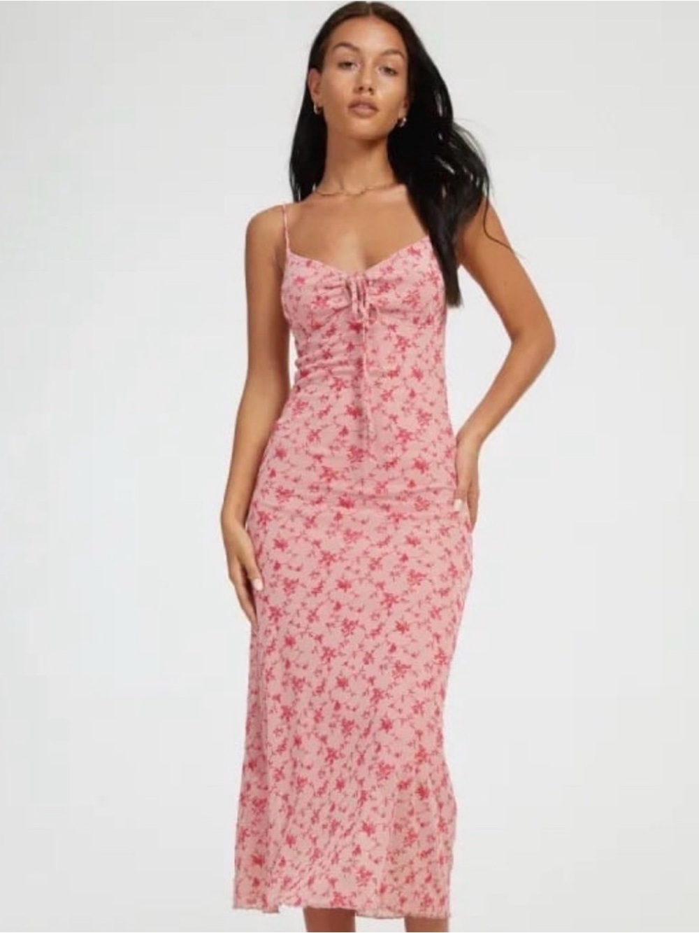 Motel Rocks Pink Floral Tie-Front Midi Dress